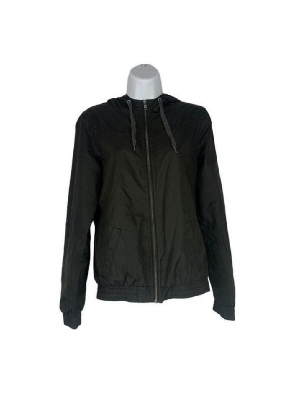 Zine Womens Black Hooded Jacket Size Small Lightweight Zip-Up Casual Outerwear